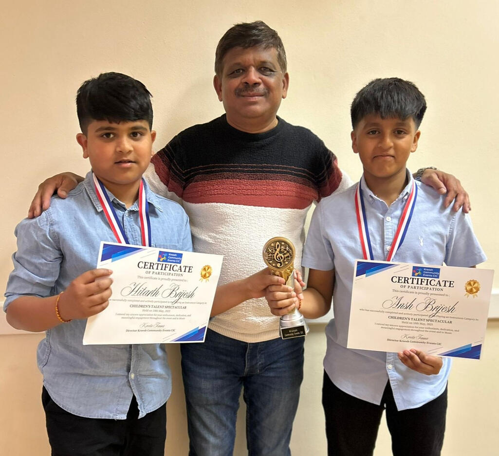 Proud Moment! 🌟 Proudly presenting this post to celebrate the amazing achievement of my students, Ansh and Hitarth, who won First Prize at the Children’s Talent Spectacular in Warwick for their beautiful harmonium playing and devotional singing. 🎶🎹